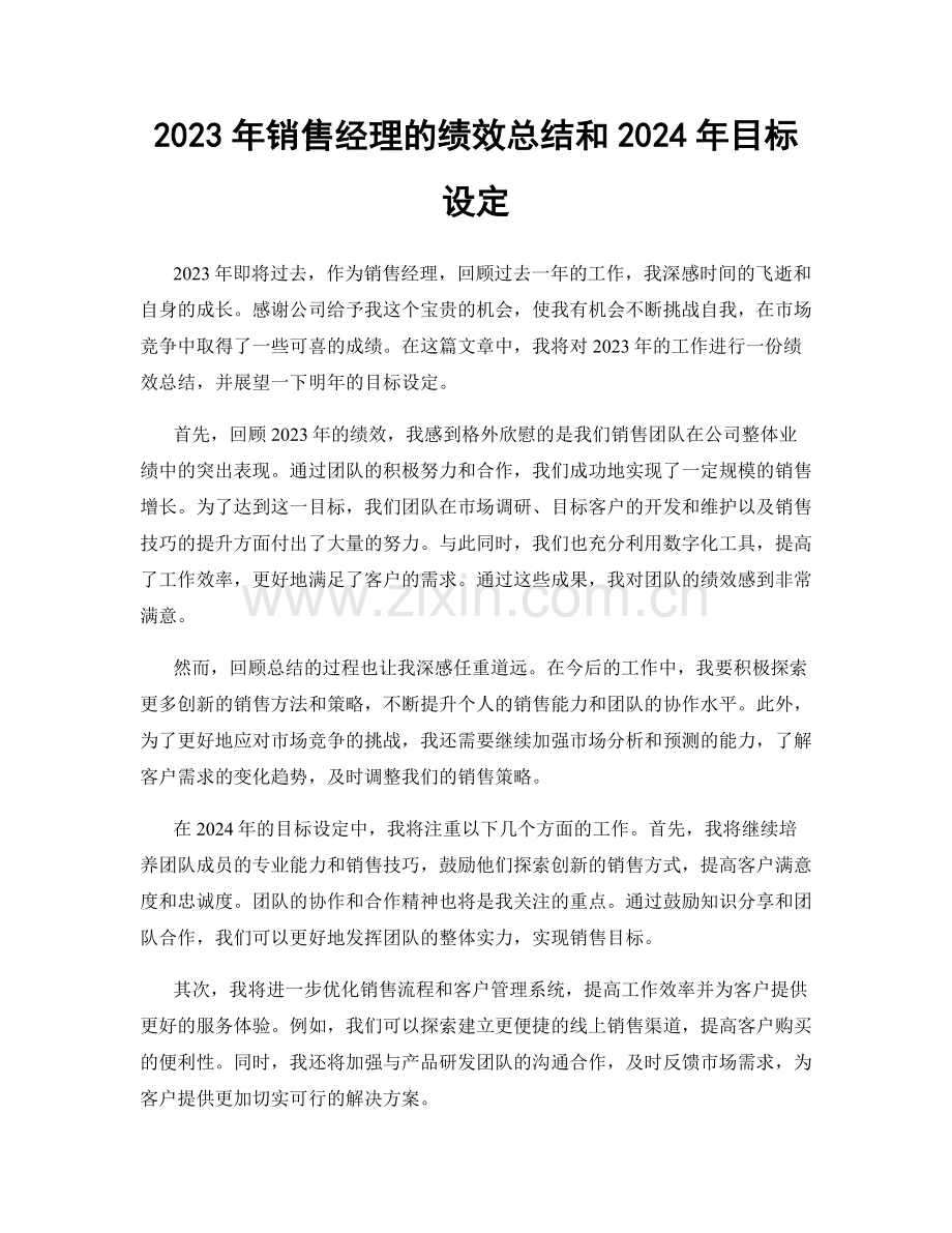 2023年销售经理的绩效总结和2024年目标设定.docx_第1页