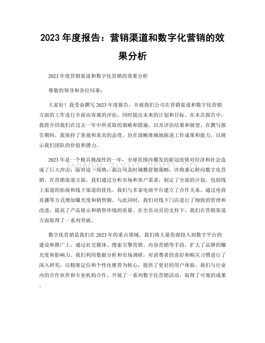 2023年度报告：营销渠道和数字化营销的效果分析.docx_第1页