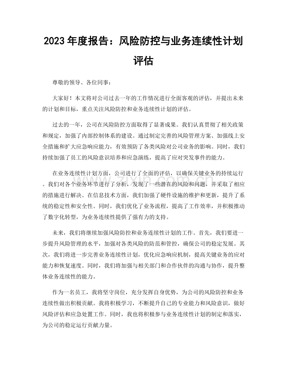 2023年度报告：风险防控与业务连续性计划评估.docx_第1页