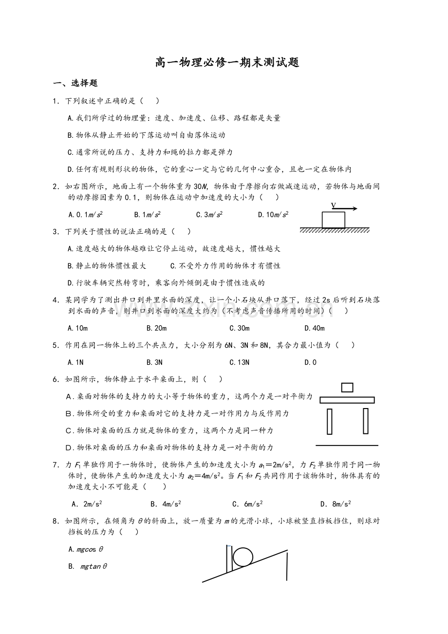 高一物理必修一期末测试题.doc_第1页