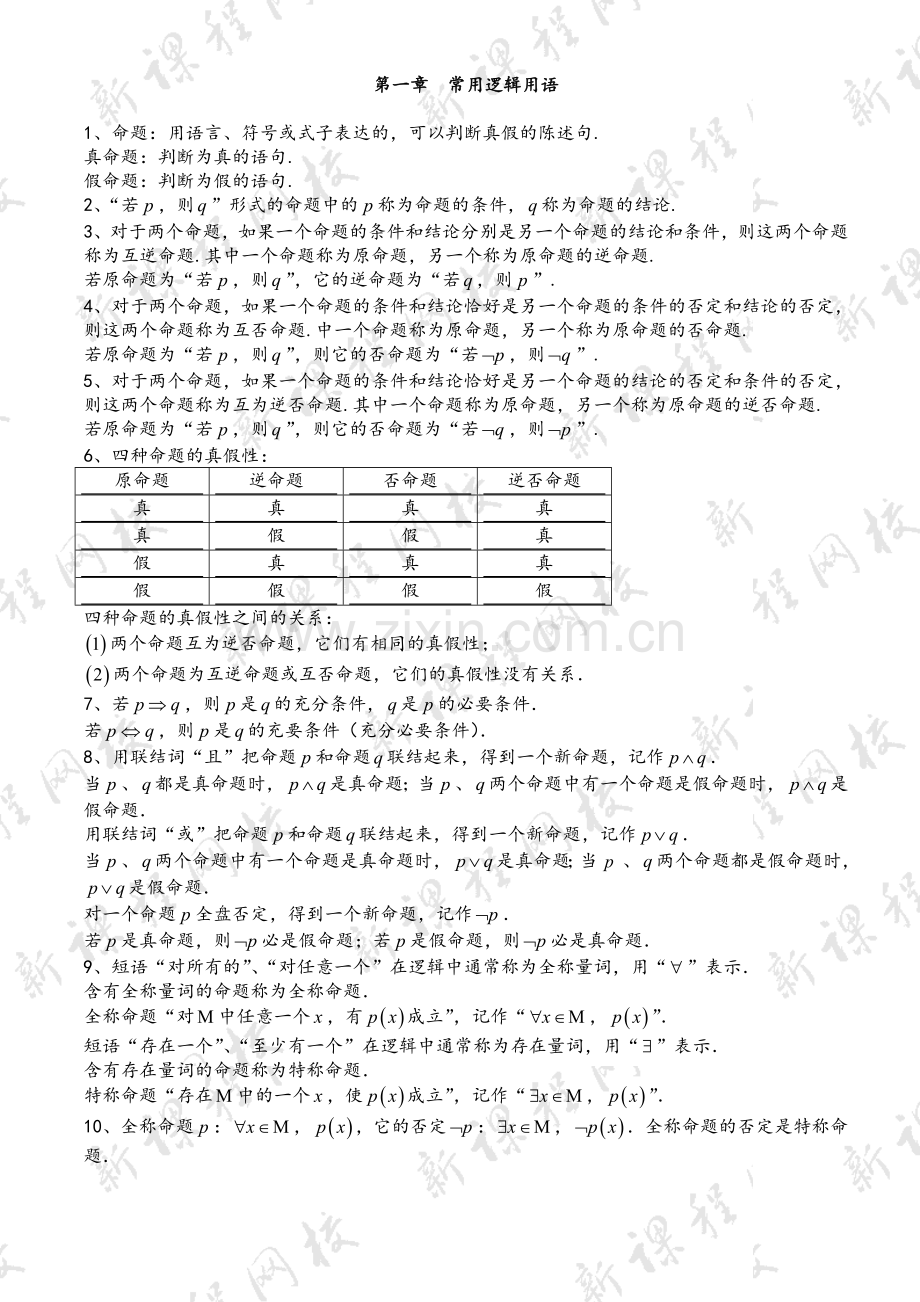 高二数学选修2-1第一章常用逻辑用语-知识点+习题+答案.doc_第1页