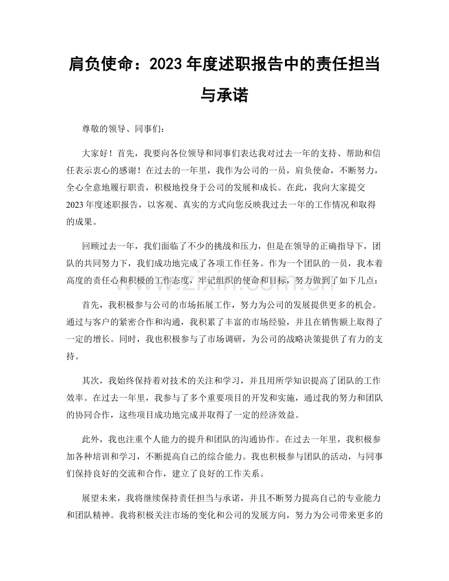 肩负使命：2023年度述职报告中的责任担当与承诺.docx_第1页