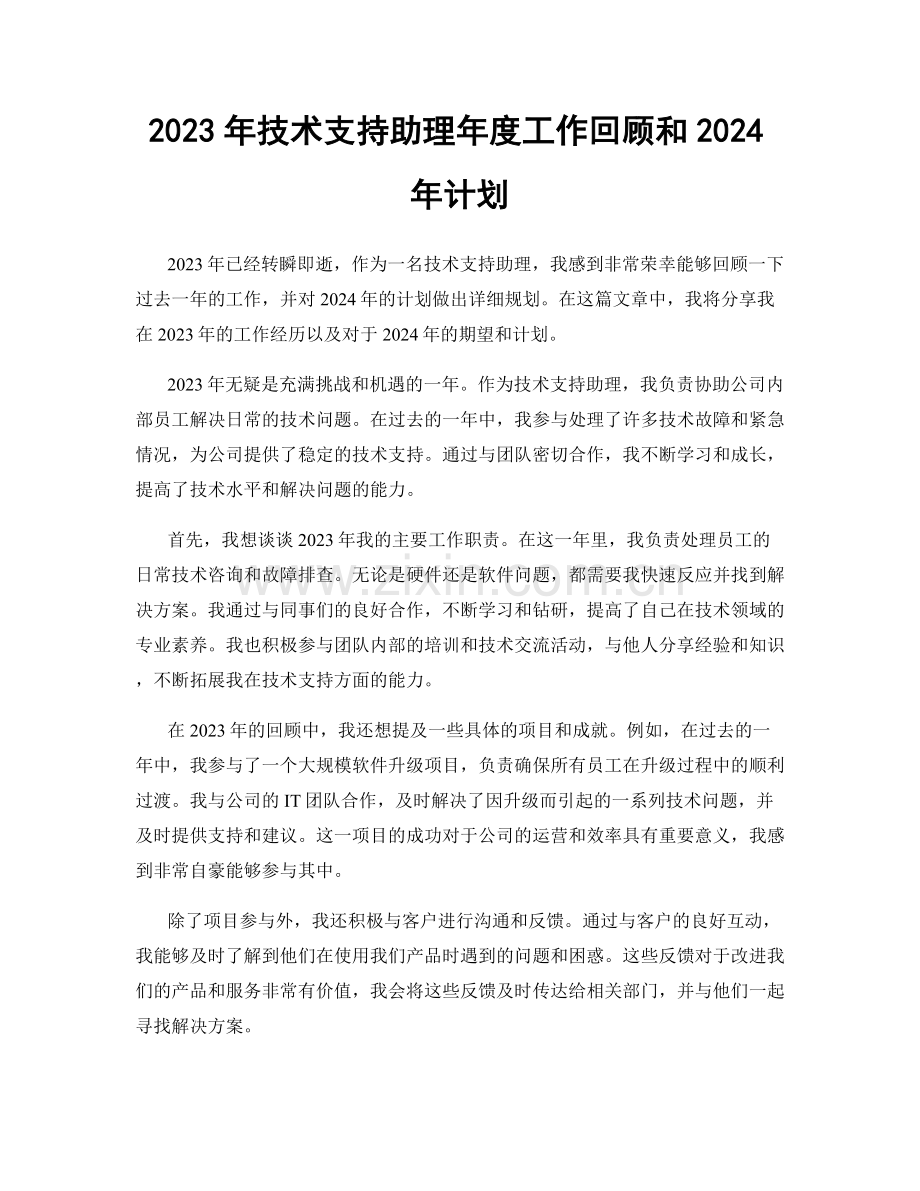 2023年技术支持助理年度工作回顾和2024年计划.docx_第1页