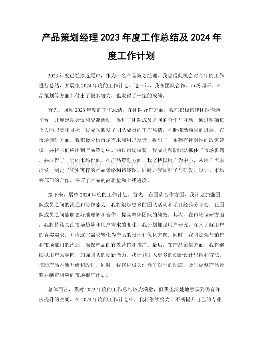 产品策划经理2023年度工作总结及2024年度工作计划.docx_第1页