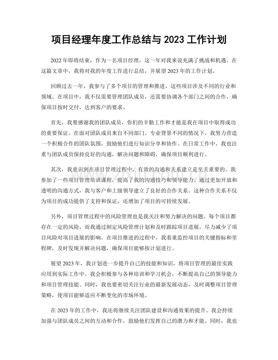 项目经理年度工作总结与2023工作计划.docx_第1页