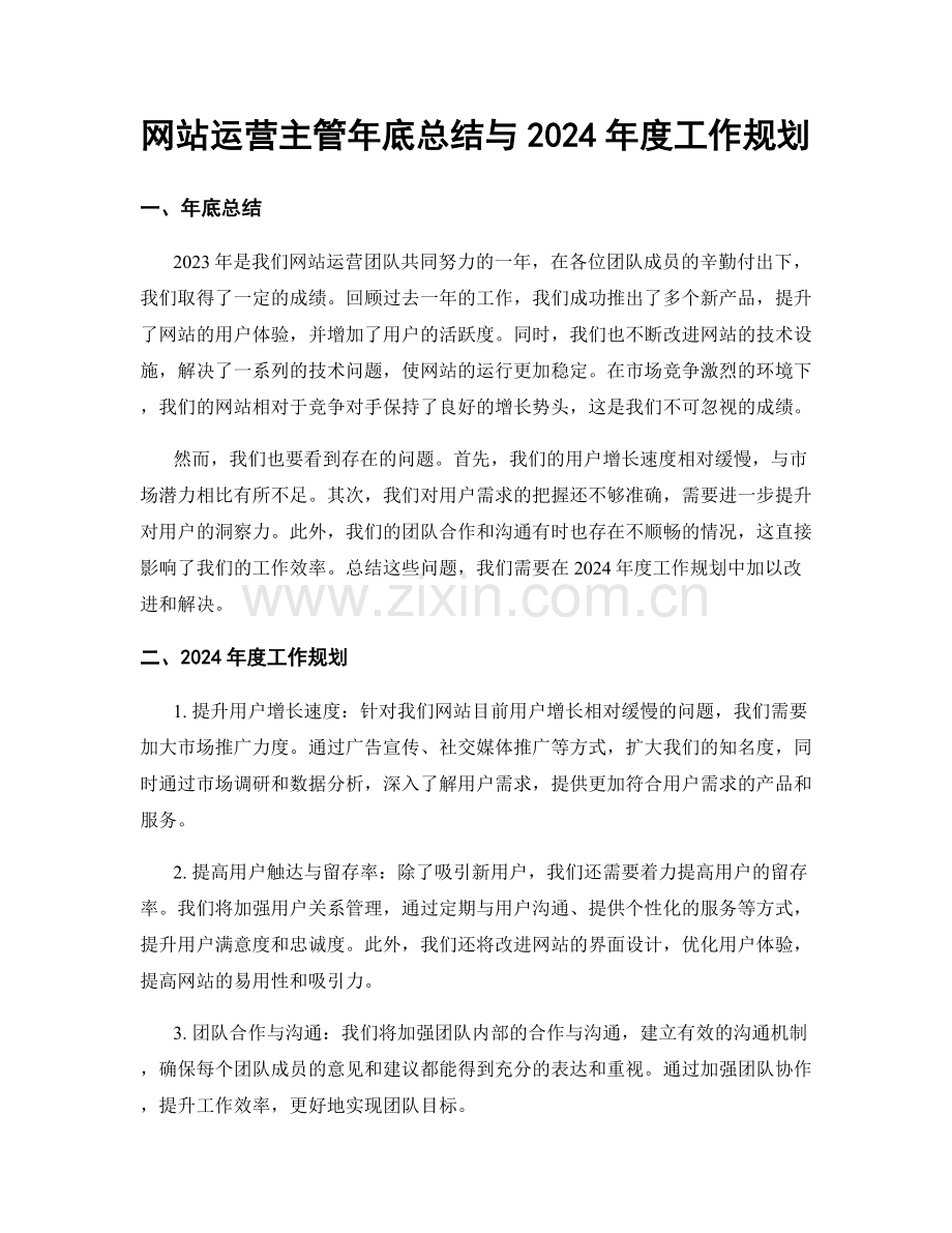 网站运营主管年底总结与2024年度工作规划.docx_第1页