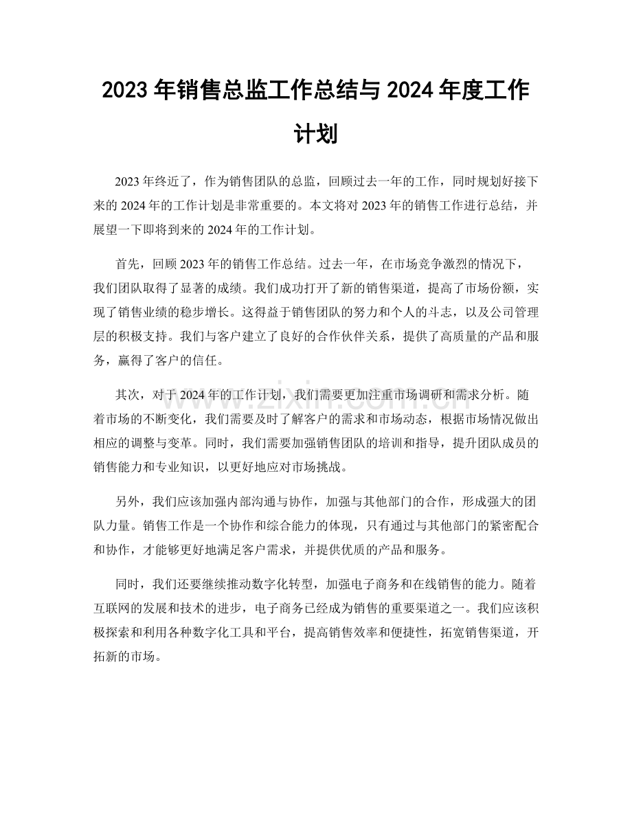 2023年销售总监工作总结与2024年度工作计划.docx_第1页