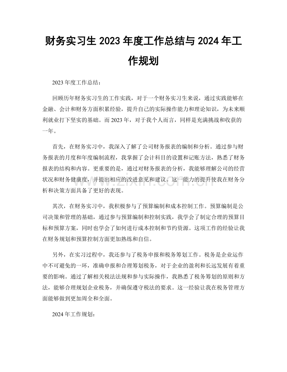 财务实习生2023年度工作总结与2024年工作规划.docx_第1页