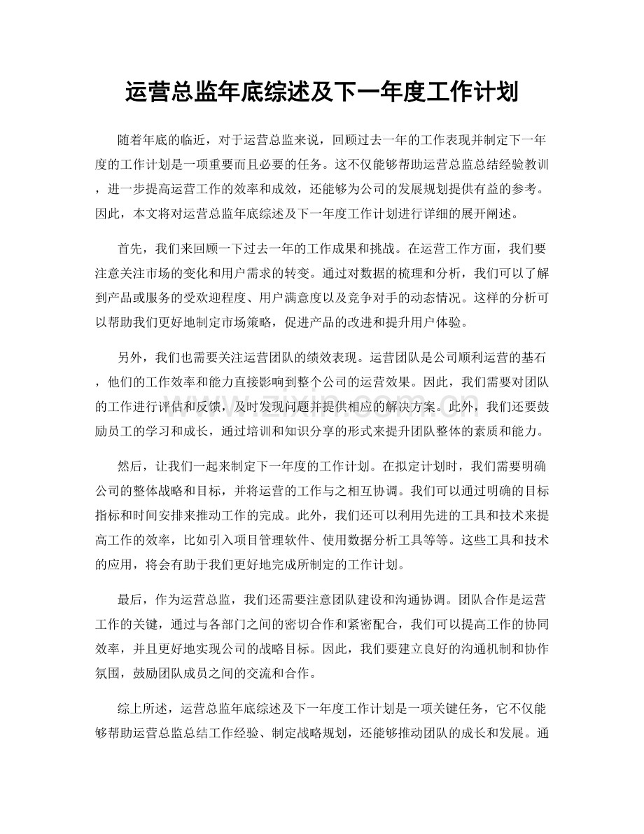 运营总监年底综述及下一年度工作计划.docx_第1页