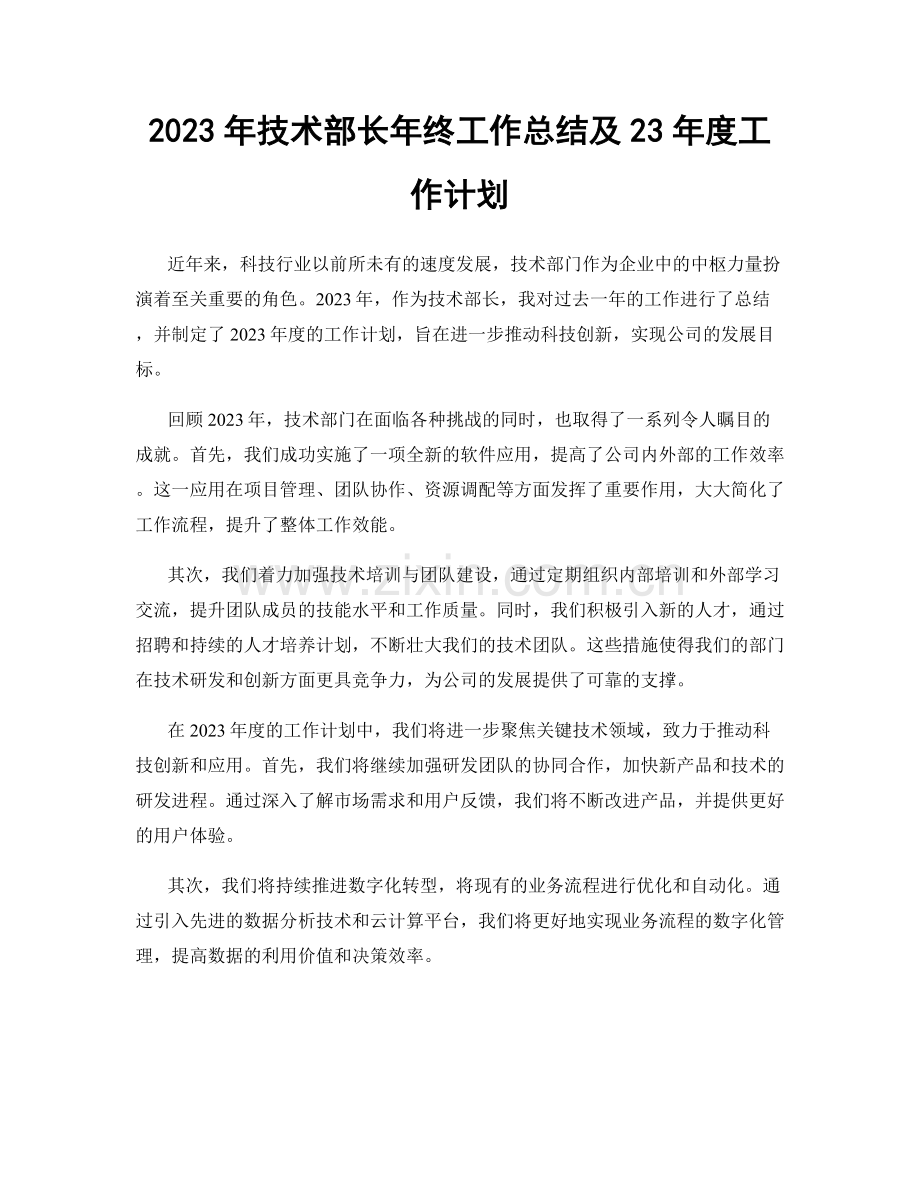 2023年技术部长年终工作总结及23年度工作计划.docx_第1页