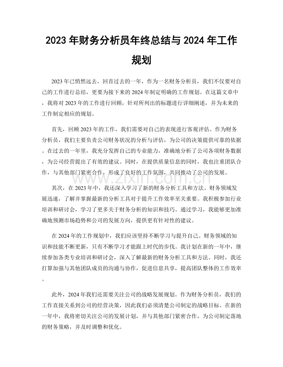 2023年财务分析员年终总结与2024年工作规划.docx_第1页