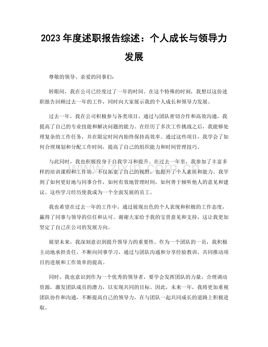 2023年度述职报告综述：个人成长与领导力发展.docx_第1页