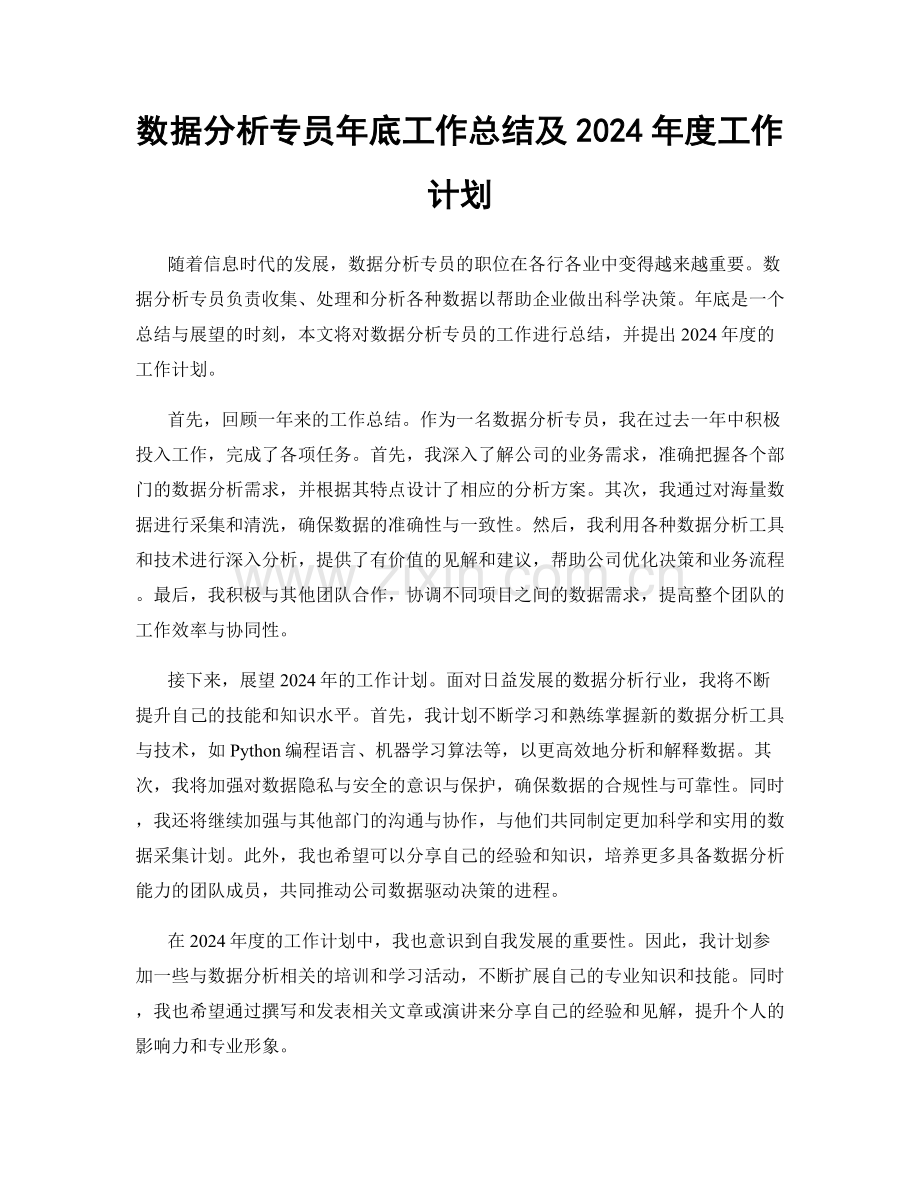 数据分析专员年底工作总结及2024年度工作计划.docx_第1页