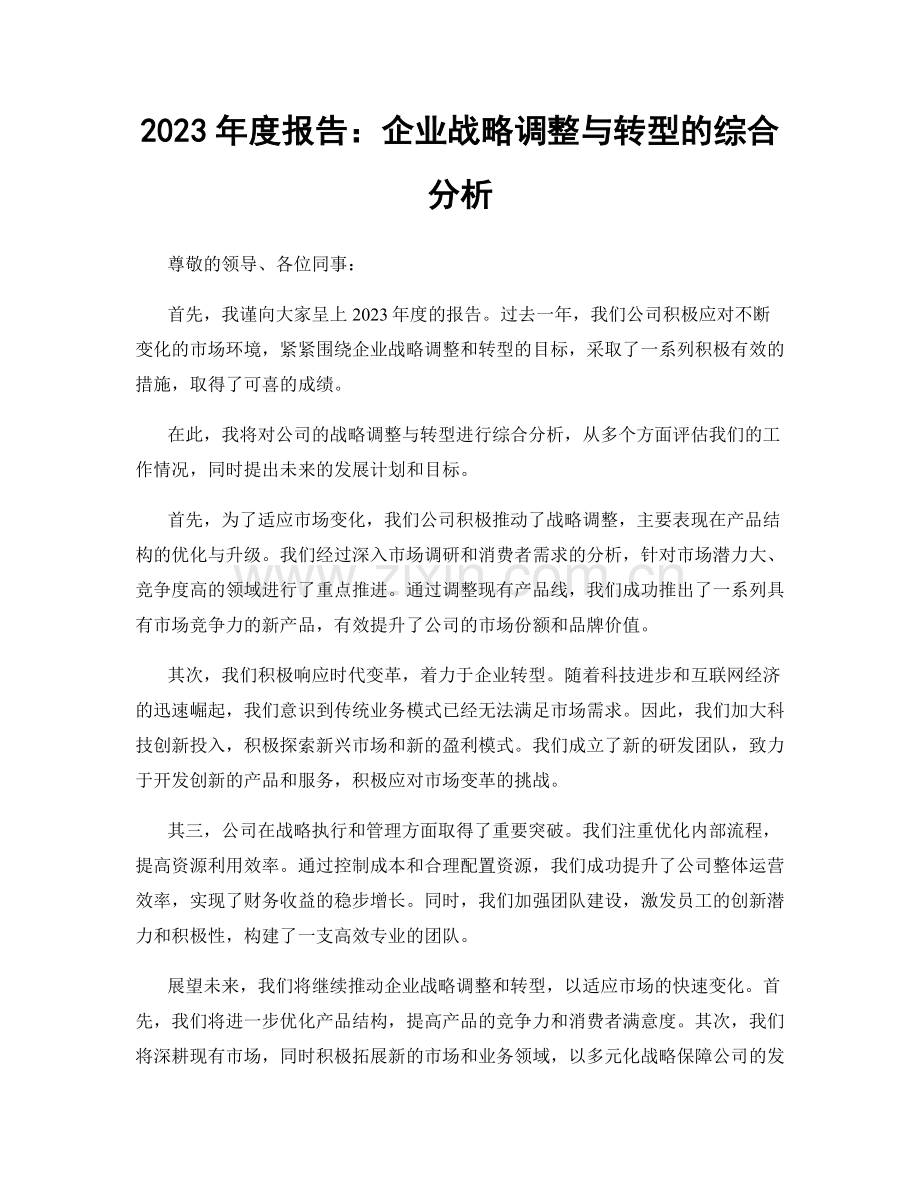 2023年度报告：企业战略调整与转型的综合分析.docx_第1页