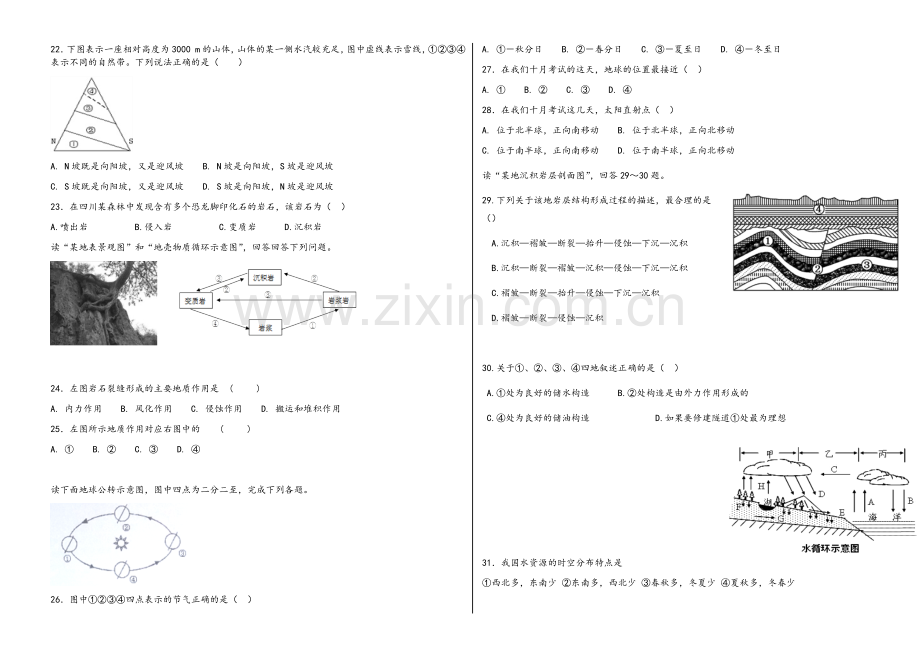 高一人教版地理必修一期末复习卷.doc_第3页