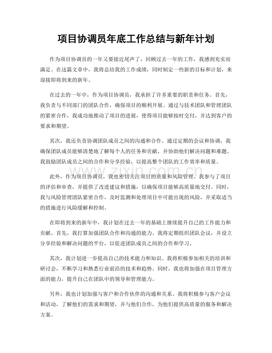 项目协调员年底工作总结与新年计划.docx_第1页