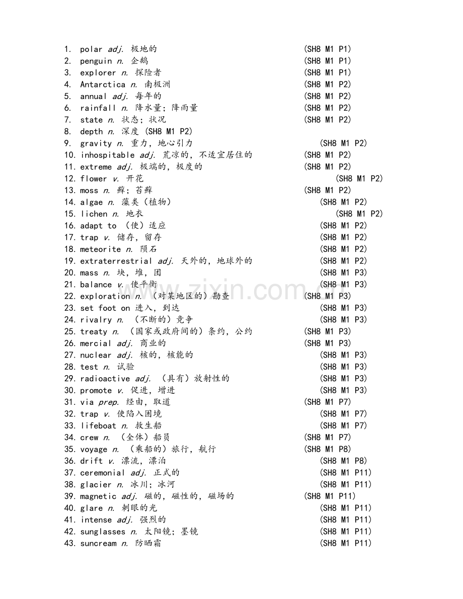 高中英语外研版必修八单词表.doc_第1页