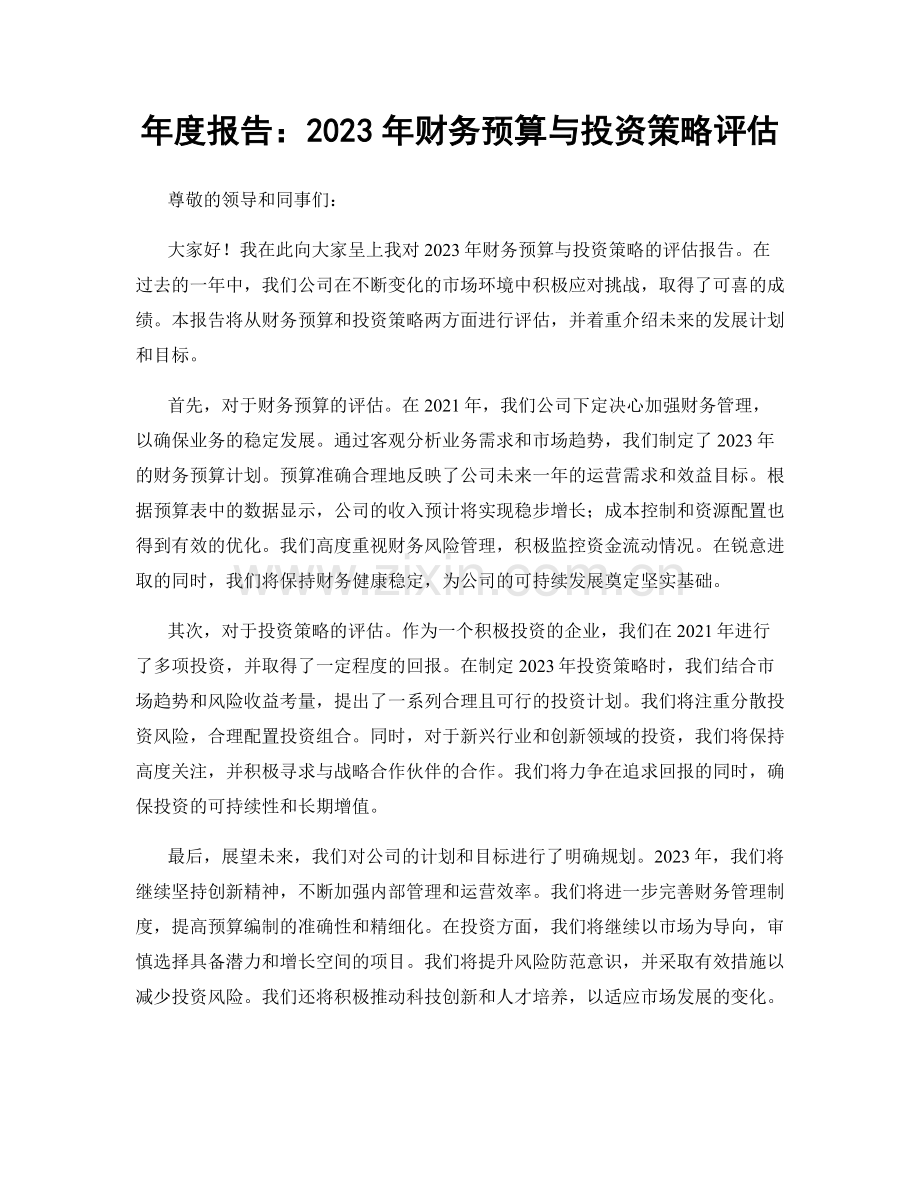 年度报告：2023年财务预算与投资策略评估.docx_第1页