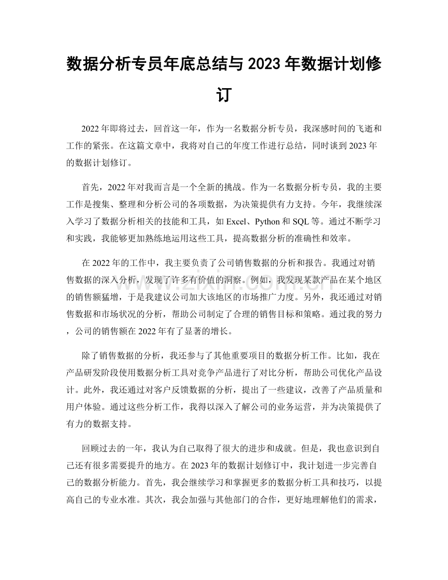 数据分析专员年底总结与2023年数据计划修订.docx_第1页