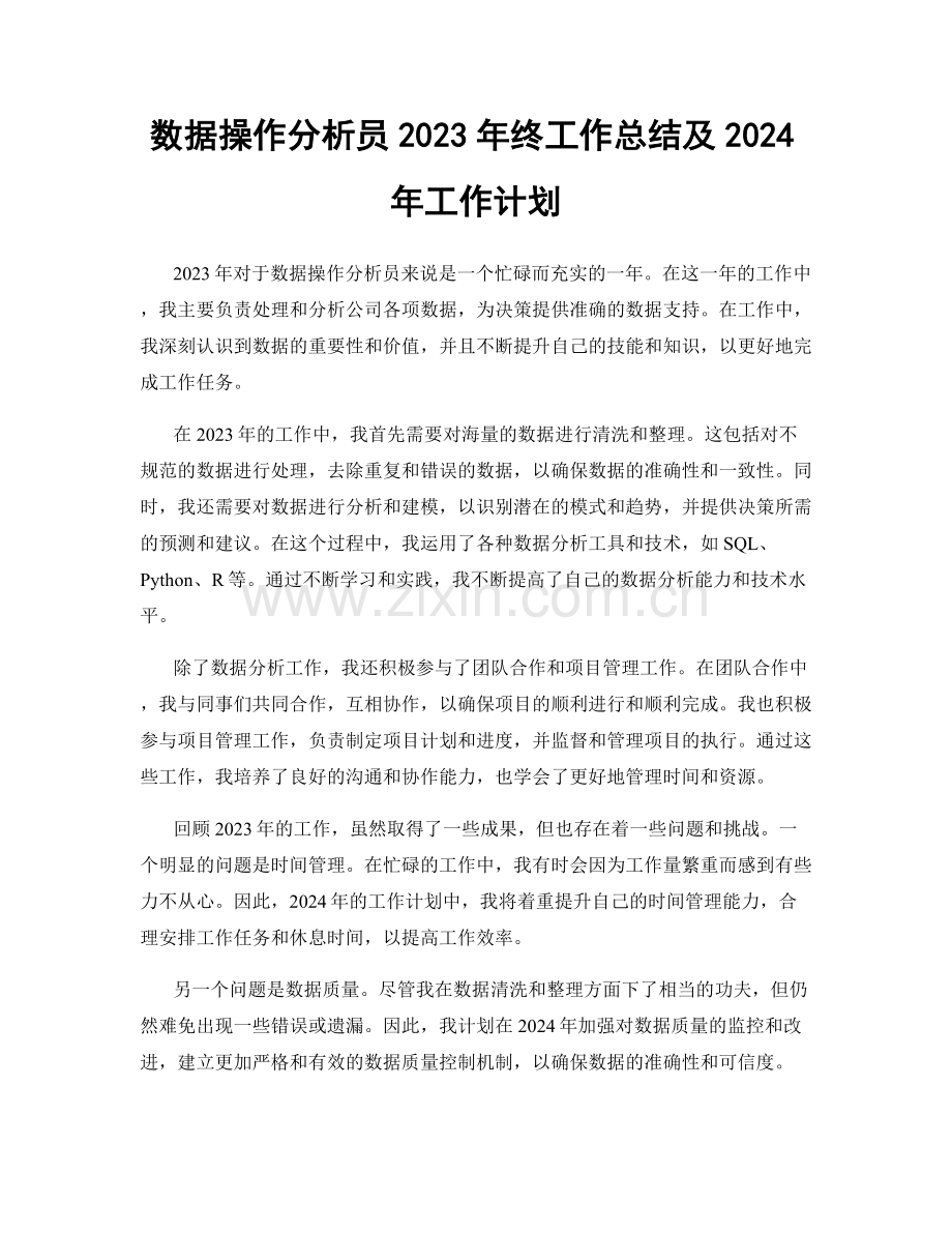 数据操作分析员2023年终工作总结及2024年工作计划.docx_第1页