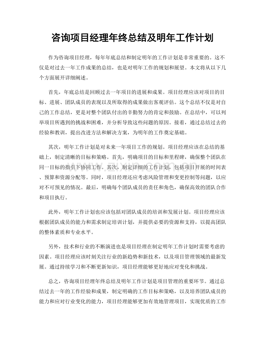 咨询项目经理年终总结及明年工作计划.docx_第1页