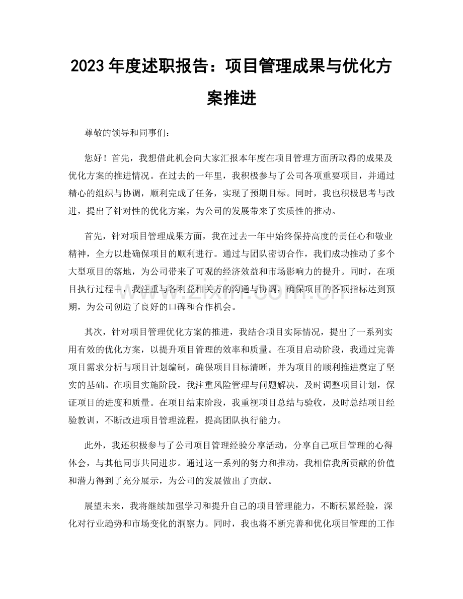 2023年度述职报告：项目管理成果与优化方案推进.docx_第1页