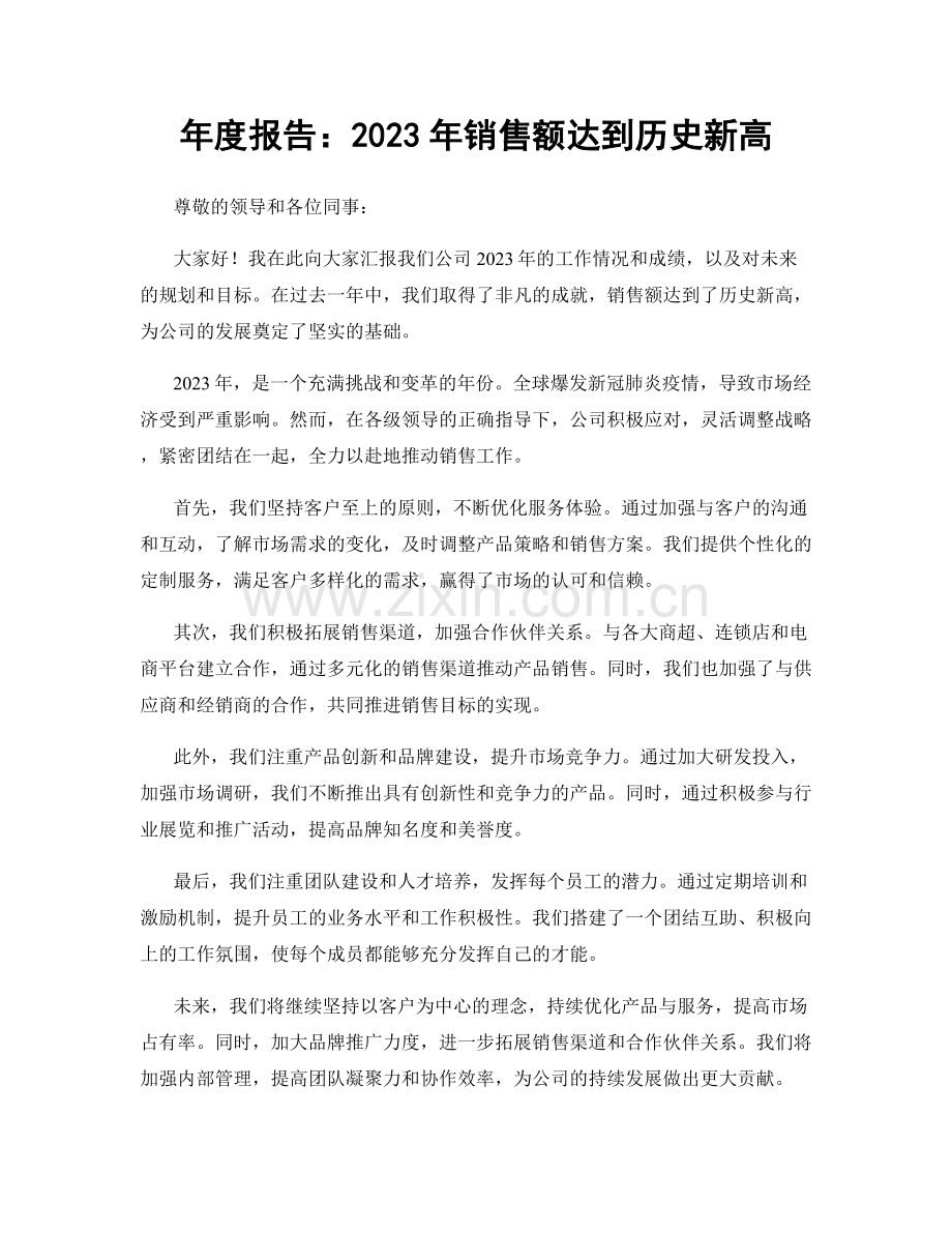 年度报告：2023年销售额达到历史新高.docx_第1页