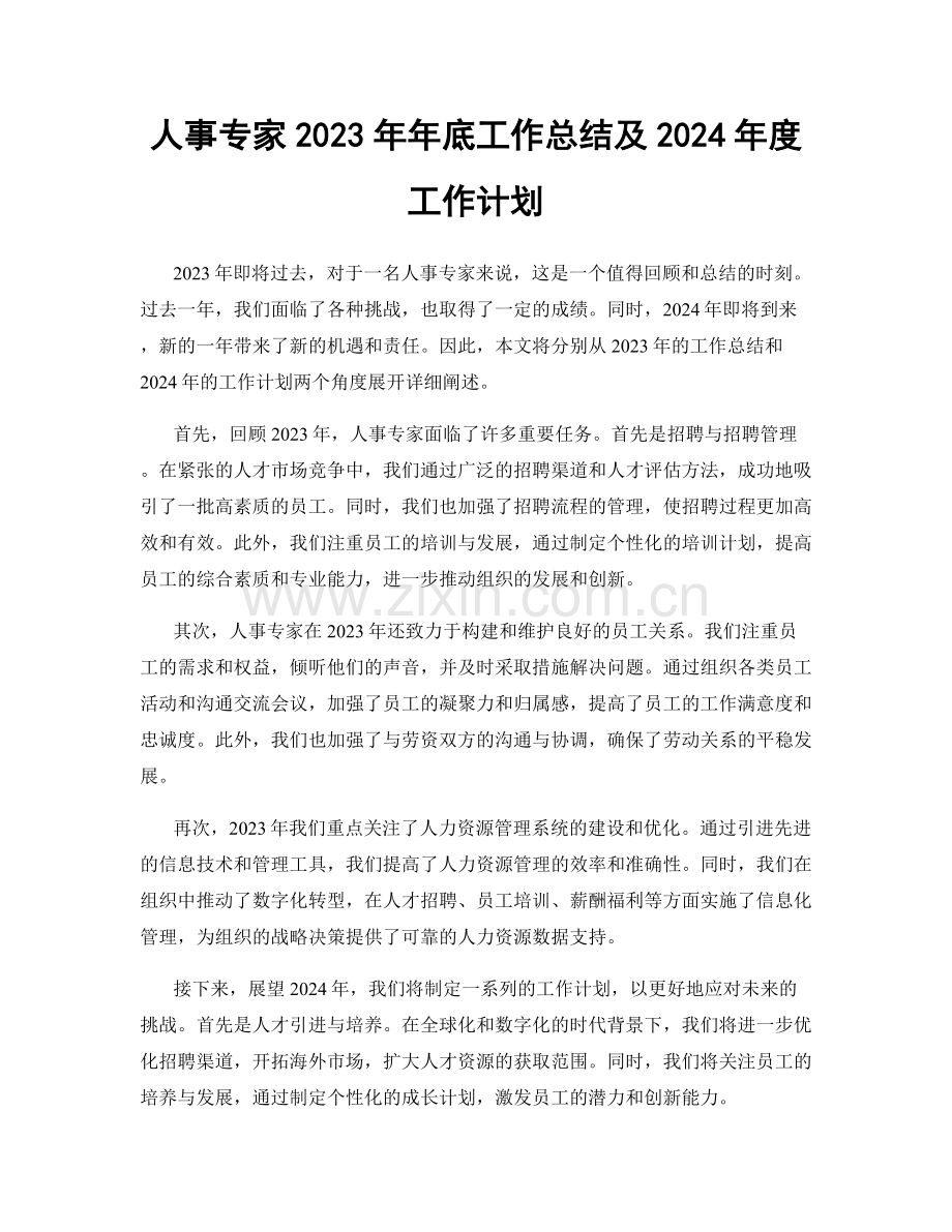 人事专家2023年年底工作总结及2024年度工作计划.docx_第1页