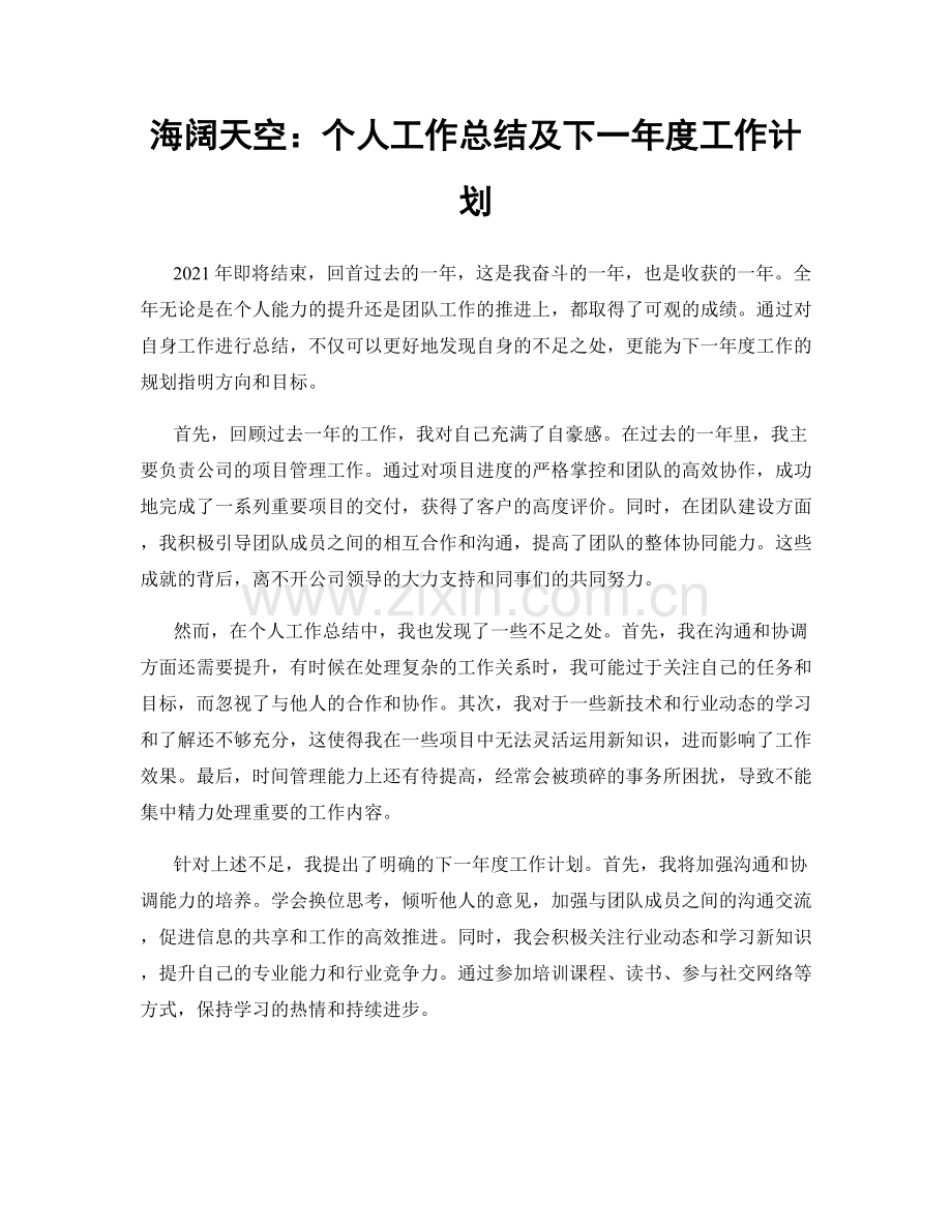 海阔天空：个人工作总结及下一年度工作计划.docx_第1页