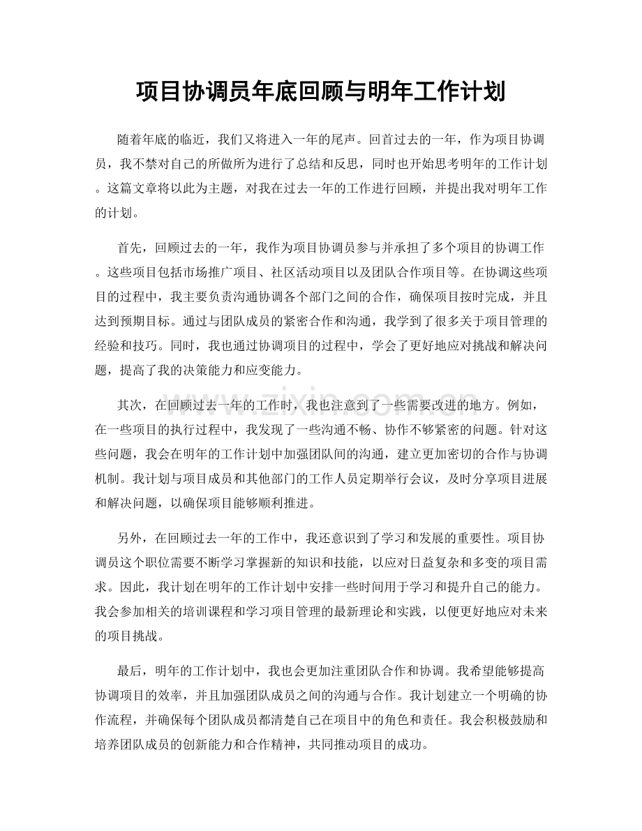 项目协调员年底回顾与明年工作计划.docx_第1页