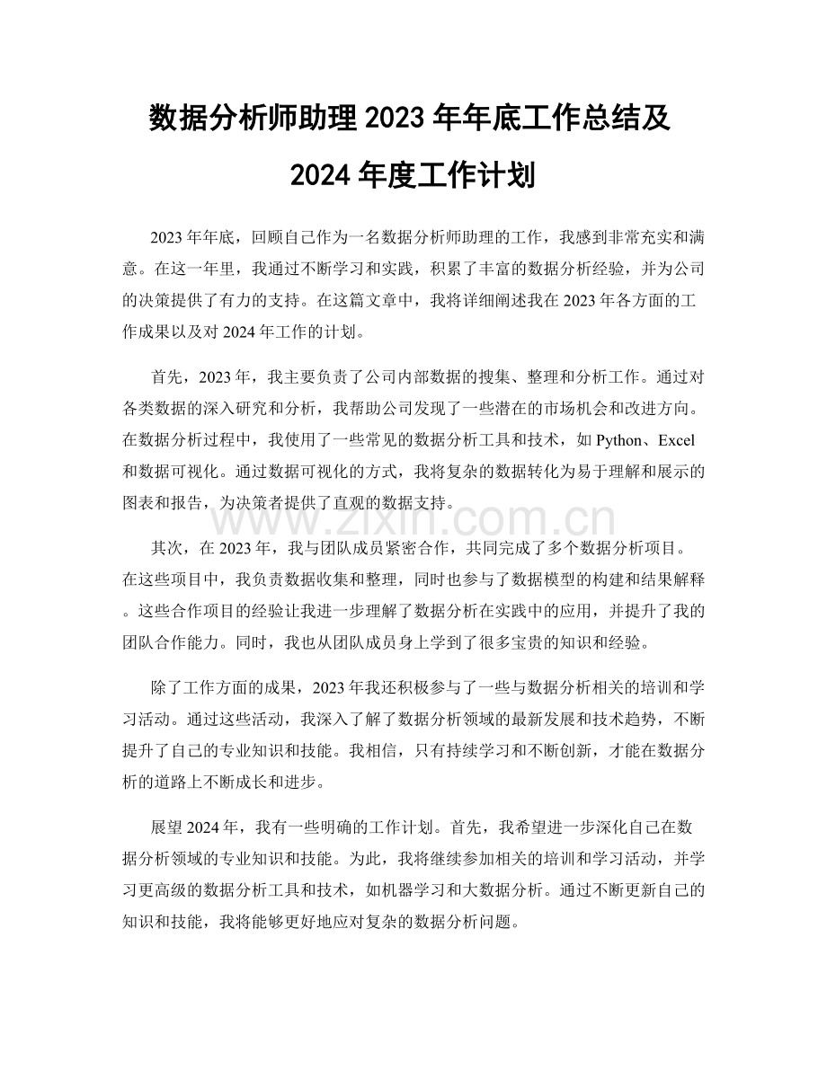 数据分析师助理2023年年底工作总结及2024年度工作计划.docx_第1页