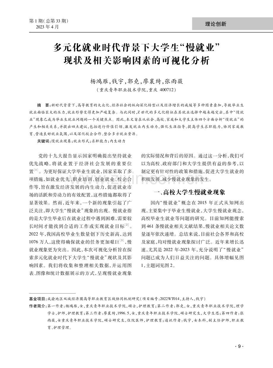 多元化就业时代背景下大学生“慢就业”现状及相关影响因素的可视化分析.pdf_第1页