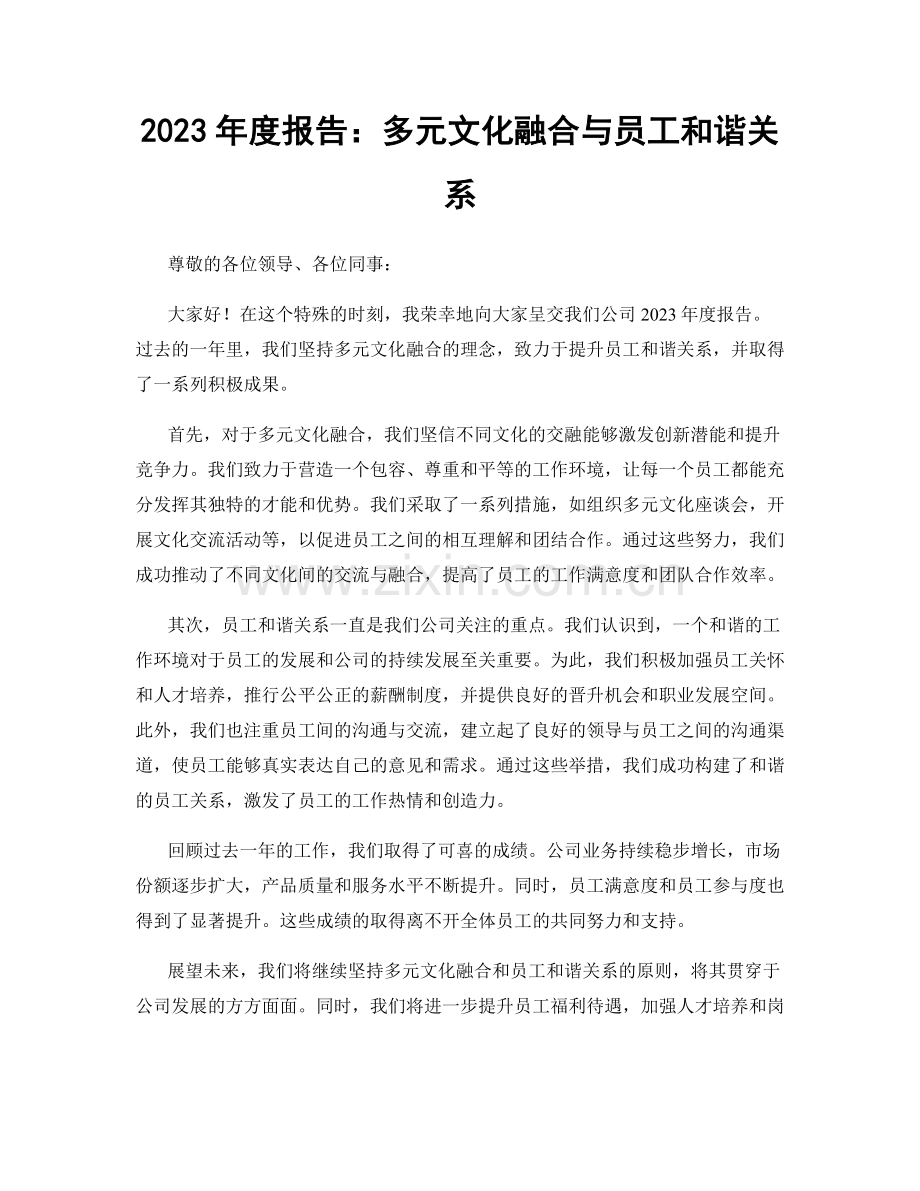 2023年度报告：多元文化融合与员工和谐关系.docx_第1页