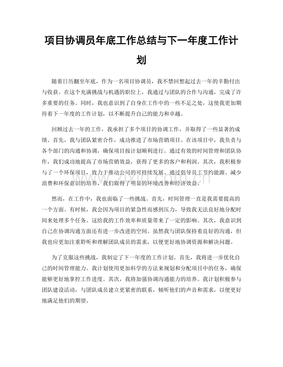 项目协调员年底工作总结与下一年度工作计划.docx_第1页