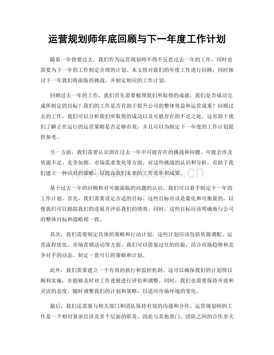 运营规划师年底回顾与下一年度工作计划.docx_第1页