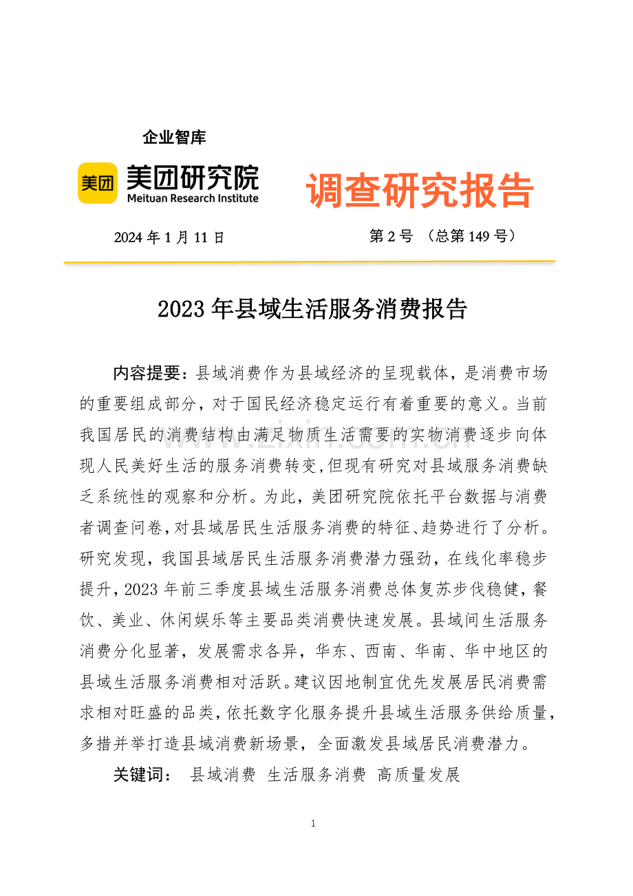 2023年县域生活服务消费报告.pdf_第1页