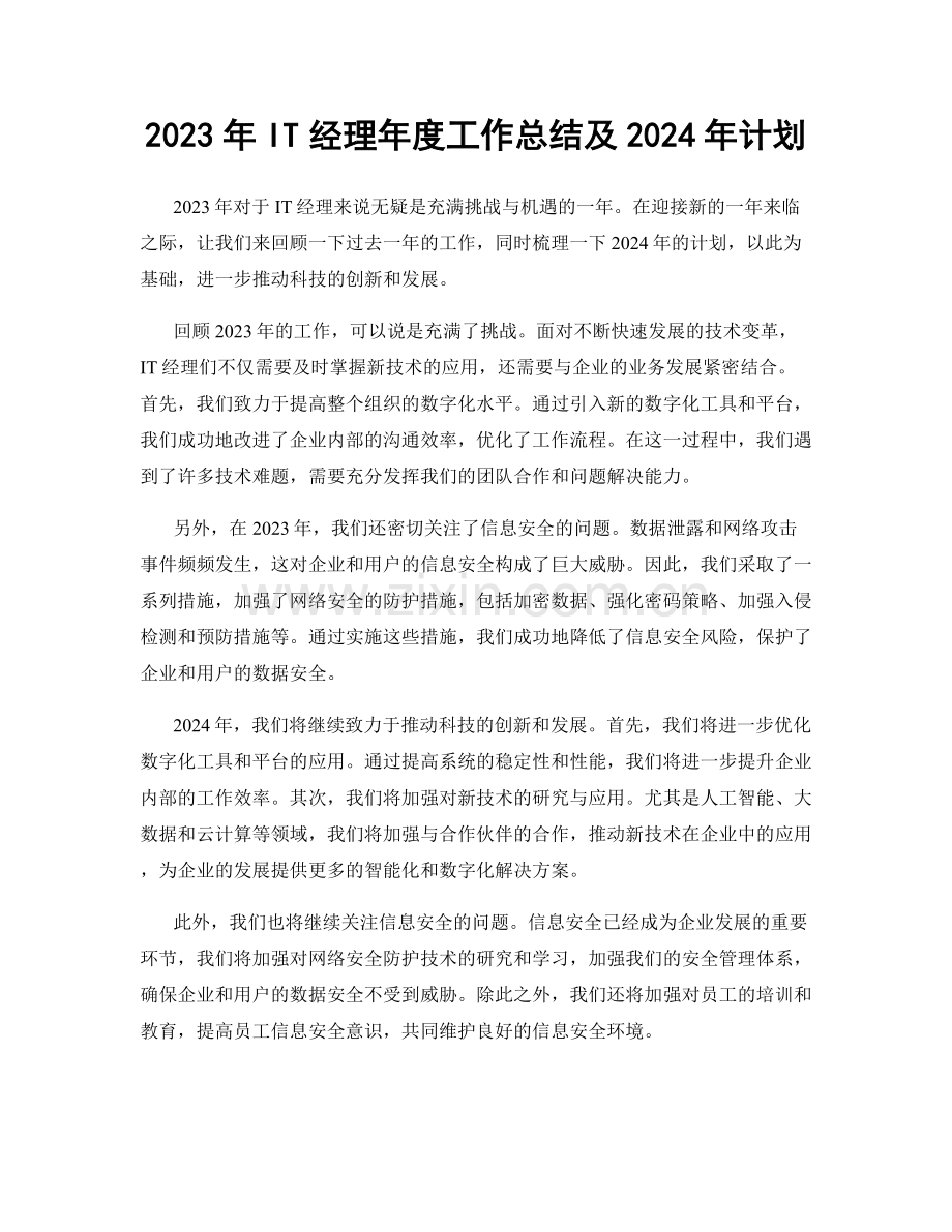 2023年IT经理年度工作总结及2024年计划.docx_第1页