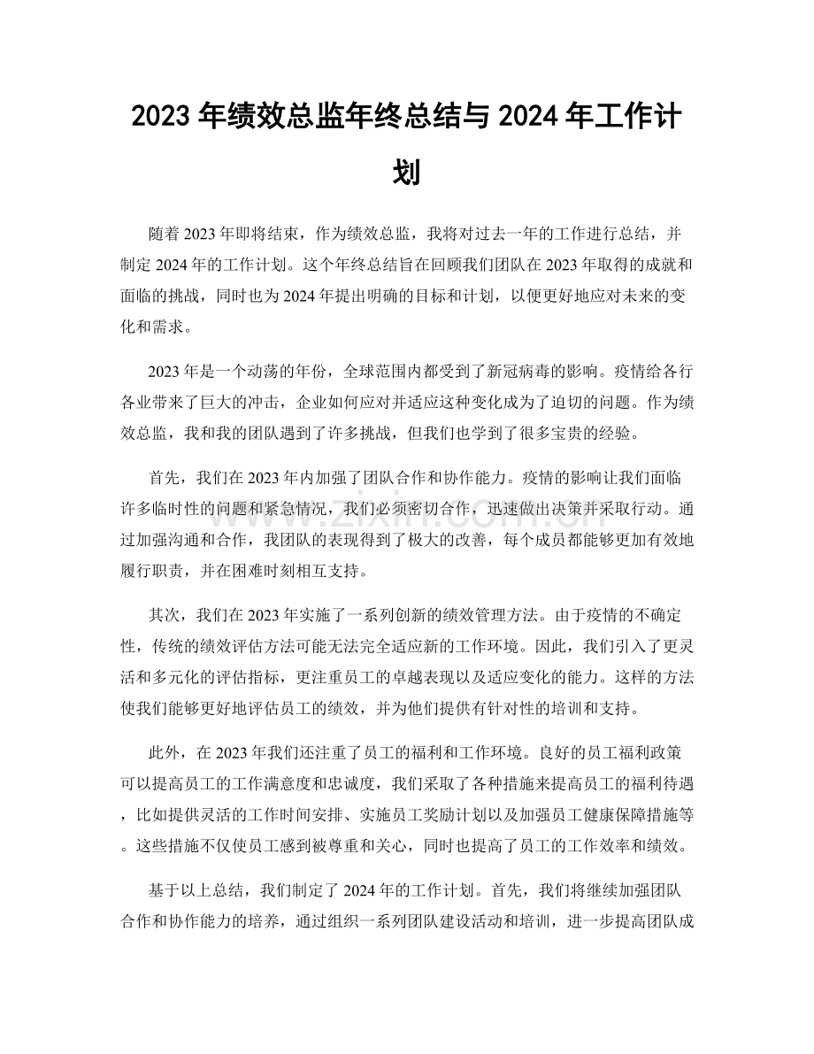 2023年绩效总监年终总结与2024年工作计划.docx_第1页