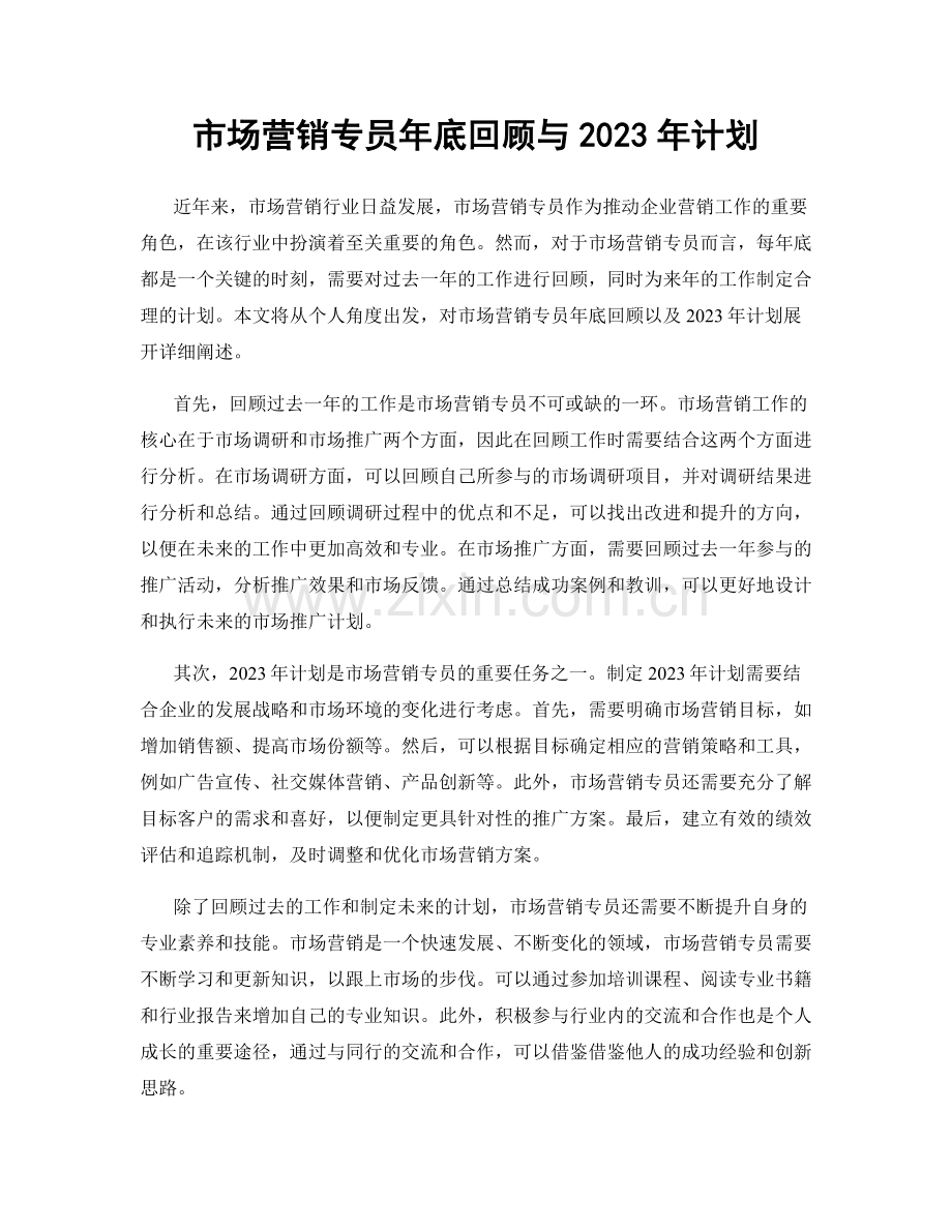 市场营销专员年底回顾与2023年计划.docx_第1页