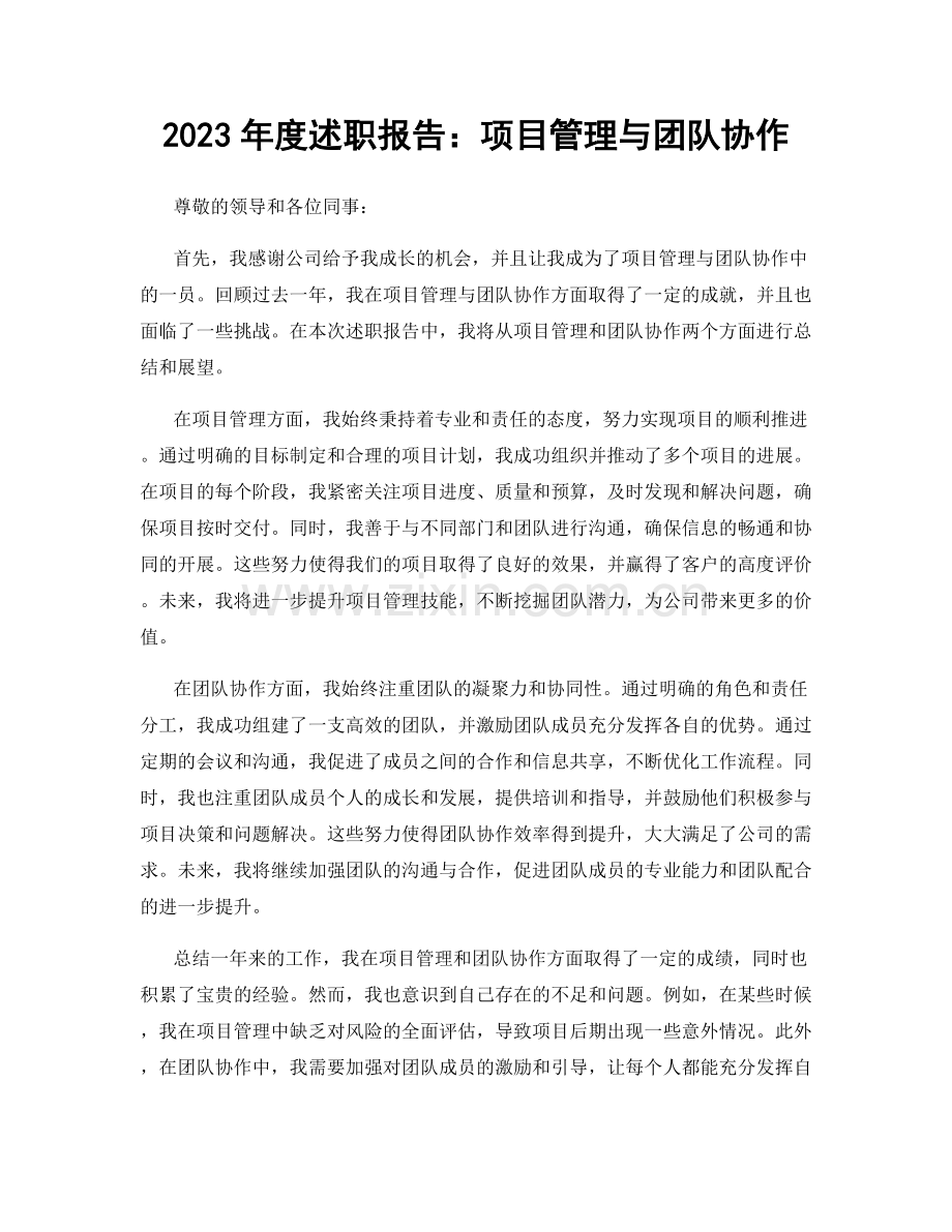 2023年度述职报告：项目管理与团队协作.docx_第1页