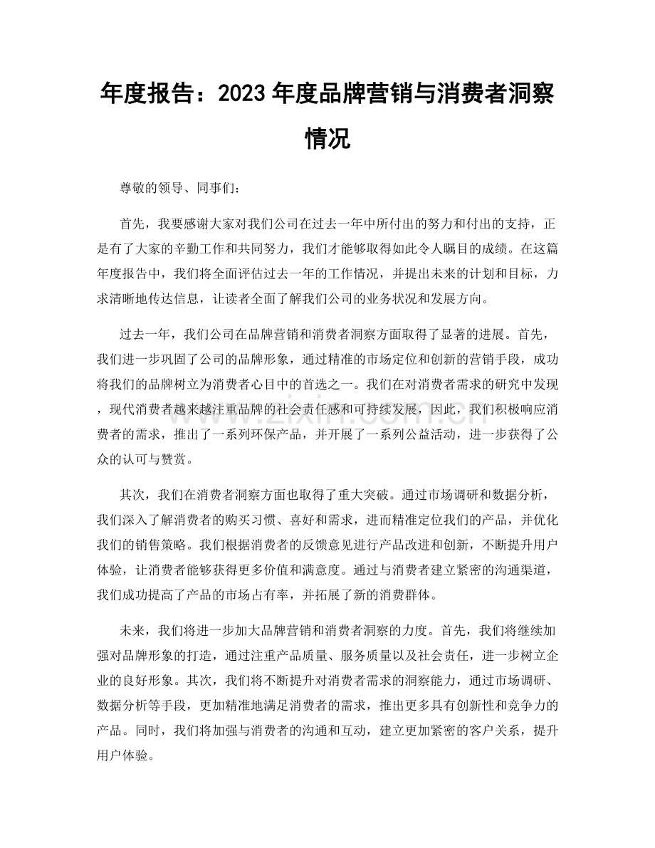 年度报告：2023年度品牌营销与消费者洞察情况.docx_第1页