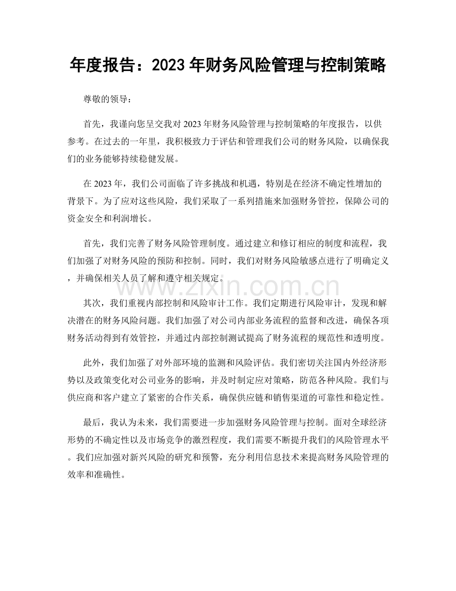 年度报告：2023年财务风险管理与控制策略.docx_第1页