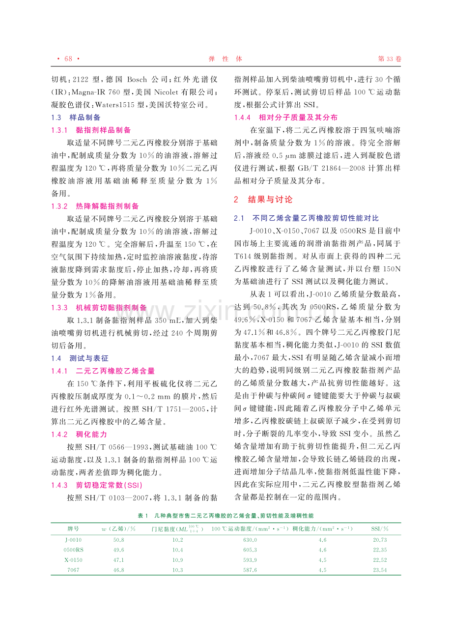 二元乙丙橡胶润滑油黏度指数改进剂剪切性能的影响因素.pdf_第2页