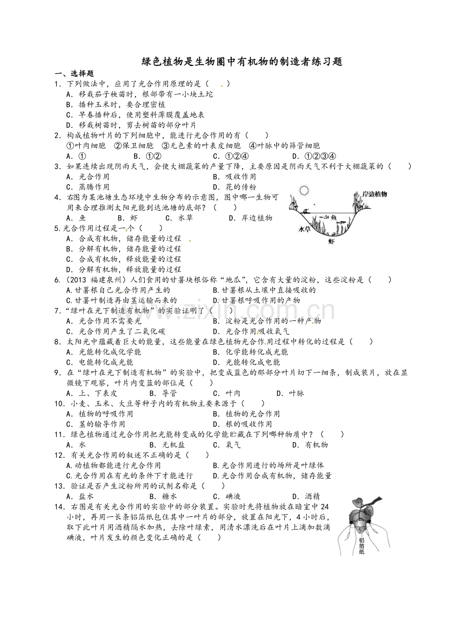 第四章-绿色植物是生物圈中有机物的制造者练习题.doc_第1页