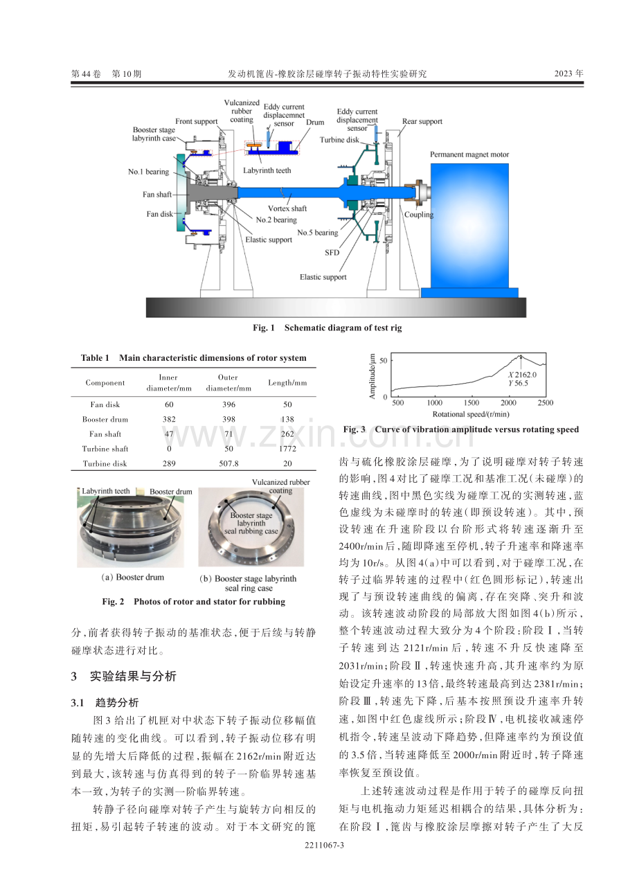 发动机篦齿-橡胶涂层碰摩转子振动特性实验研究.pdf_第3页
