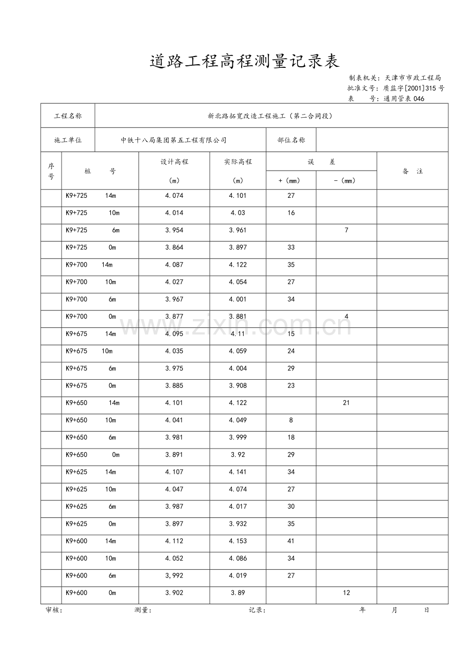 道路工程高程测量记录表.doc_第2页