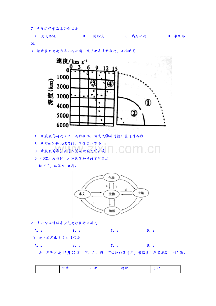 高一地理必修一练习题.doc_第2页