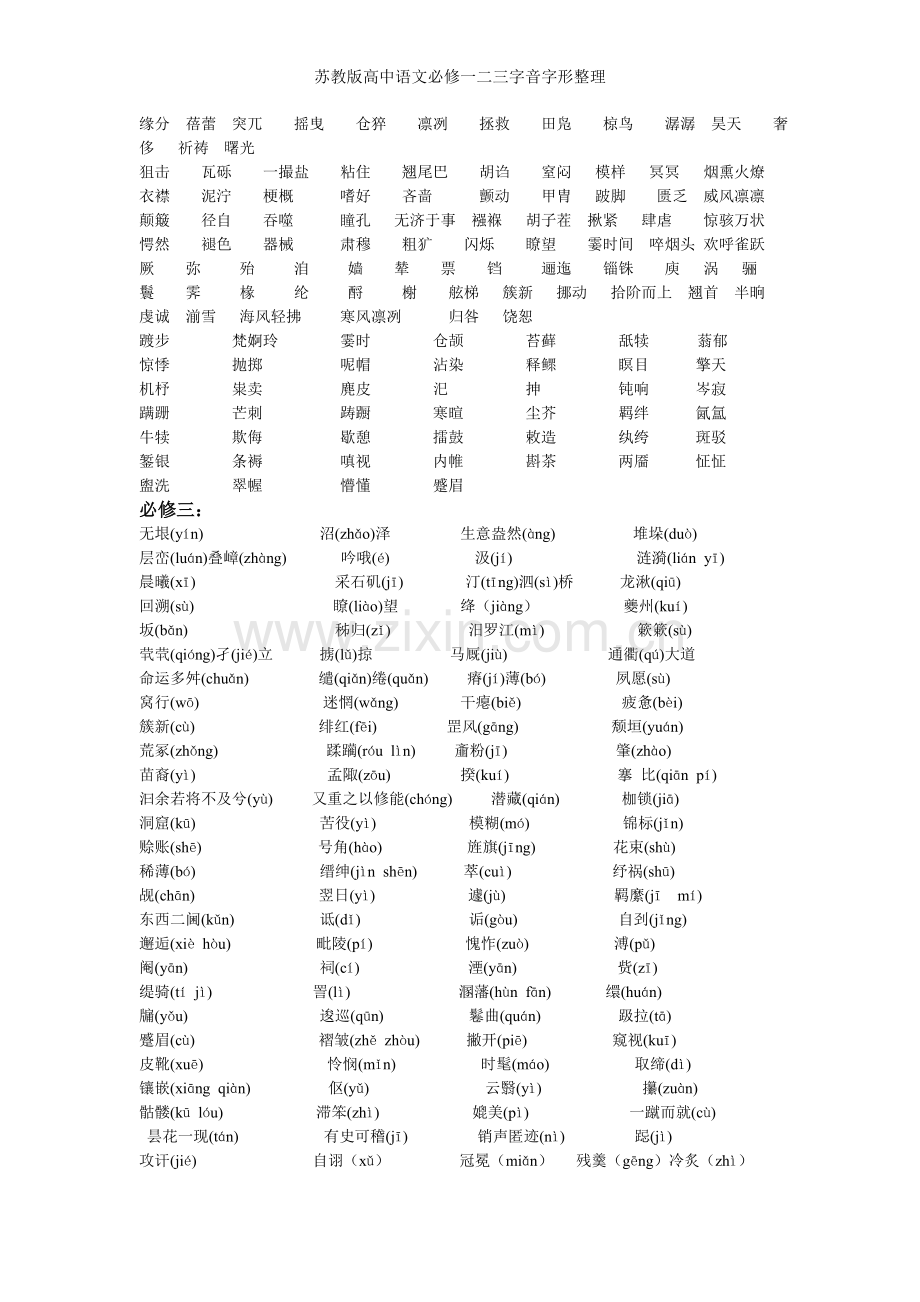 苏教版高中语文必修一二三字音字形整理.doc_第3页
