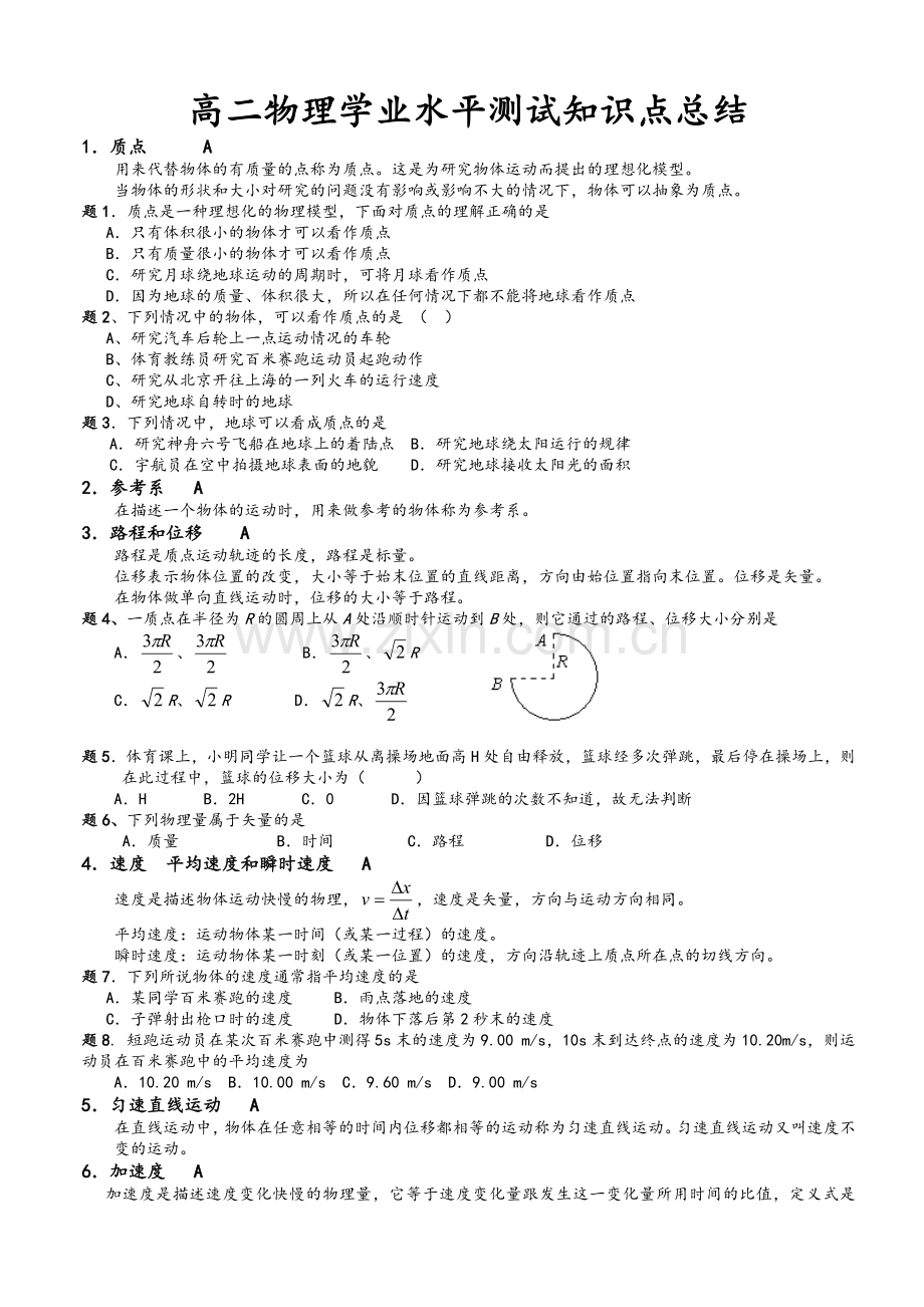 高二物理学业水平测试知识点总结.doc_第1页