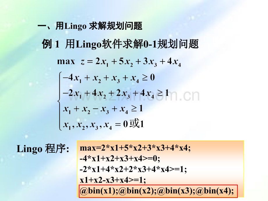 用Lingo求解整数(0-1)规划模型.ppt_第2页